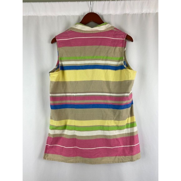 Lemon Grass Women’s L Sleeveless Button Down  100% Cotton Rainbow Colorful Shirt - Picture 2 of 8